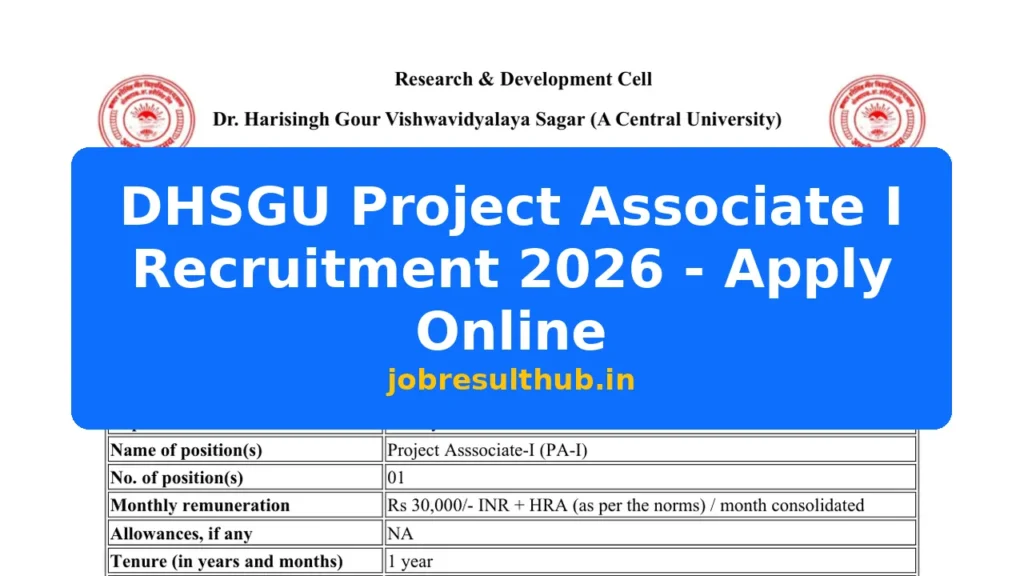 DHSGU Project Associate I Recruitment 2026 - Apply Online - 2026 Posts