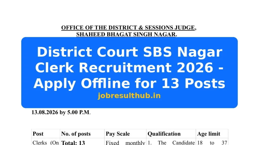 District Court SBS Nagar Clerk Recruitment 2026 - Apply Offline for 13 Posts - 2026 Posts