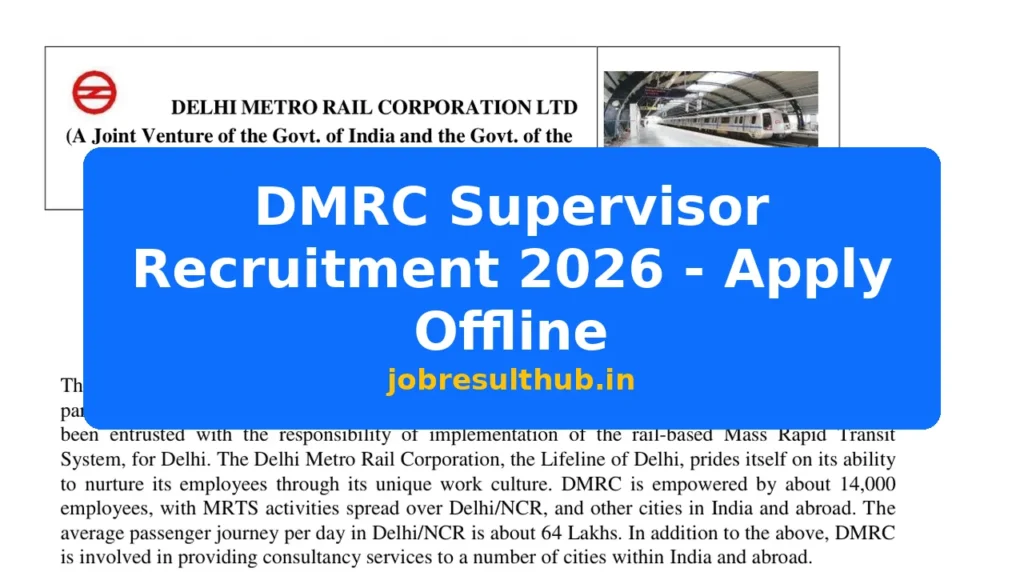 DMRC Supervisor Recruitment 2026 - Apply Offline - 2026 Posts