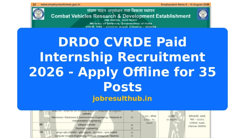 DRDO CVRDE Paid Internship Recruitment 2026 - Apply Offline for 35 Posts - 2026 Posts