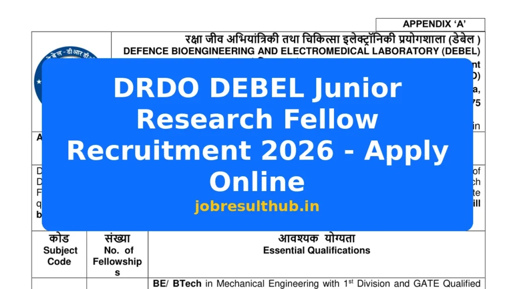 DRDO DEBEL Junior Research Fellow Recruitment 2026 - Apply Online - 2026 Posts