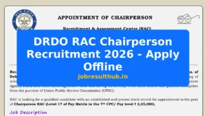 DRDO RAC Chairperson Recruitment 2026 - Apply Offline - 2026 Posts
