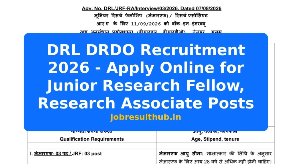 DRL DRDO Recruitment 2026 - Apply Online for Junior Research Fellow, Research Associate Posts - 2026 Posts