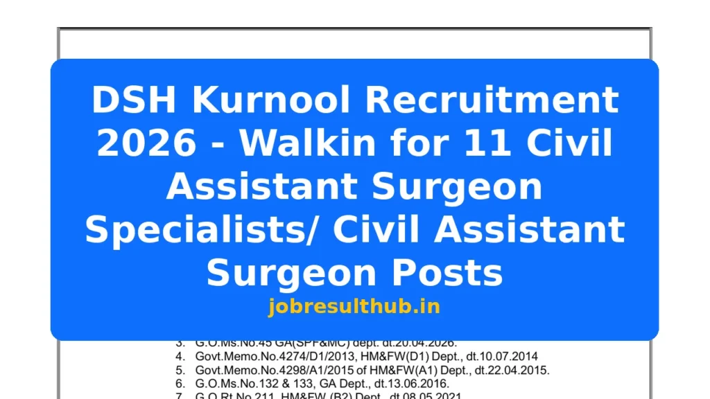 DSH Kurnool Recruitment 2026 - Walkin for 11 Civil Assistant Surgeon Specialists/ Civil Assistant Surgeon Posts - 2026 Posts