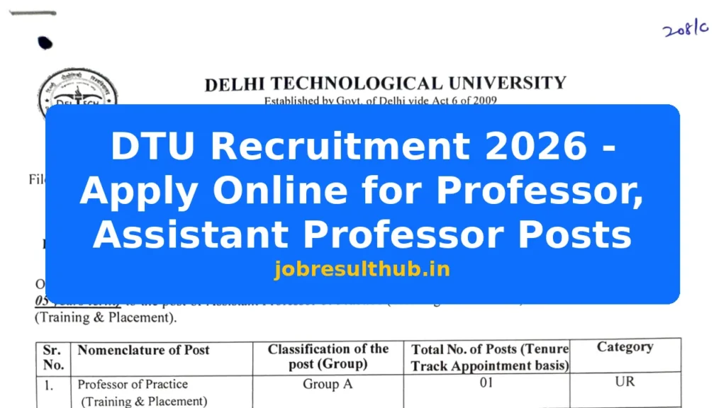 DTU Recruitment 2026 - Apply Online for Professor, Assistant Professor Posts - 2026 Posts