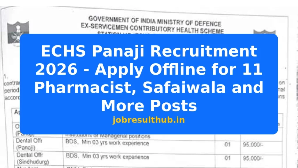 ECHS Panaji Recruitment 2026 - Apply Offline for 11 Pharmacist, Safaiwala and More Posts - 2026 Posts