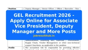 GEL Recruitment 2026 - Apply Online for Associate Vice President, Deputy Manager and More Posts - 11 Posts