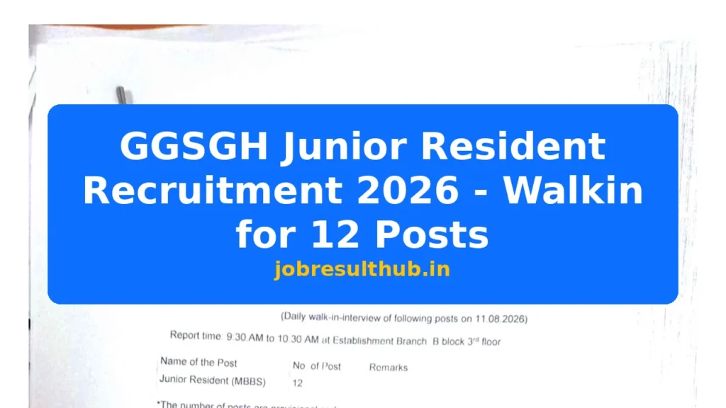 GGSGH Junior Resident Recruitment 2026 - Walkin for 12 Posts - 2026 Posts