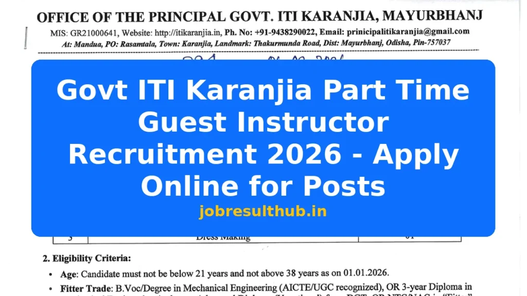 Govt ITI Karanjia Part Time Guest Instructor Recruitment 2026 - Apply Online for Posts - 2026 Posts