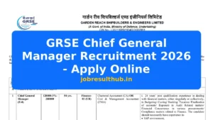 GRSE Chief General Manager Recruitment 2026 - Apply Online - 2026 Posts