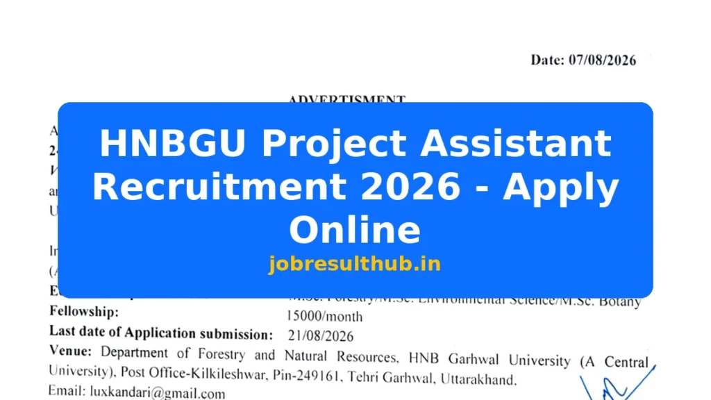 HNBGU Project Assistant Recruitment 2026 - Apply Online - 2026 Posts