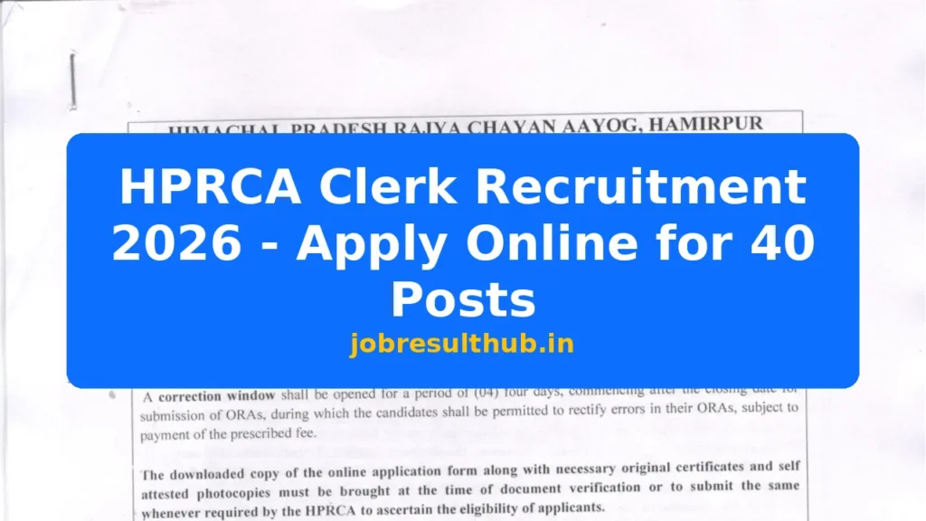 HPRCA Clerk Recruitment 2026 - Apply Online for 40 Posts - 2026 Posts
