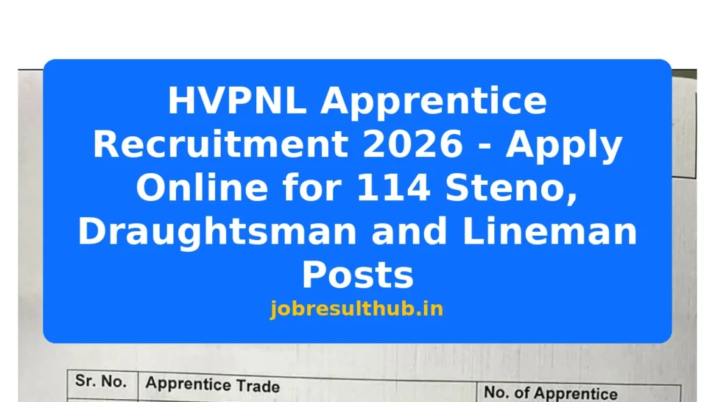 HVPNL Apprentice Recruitment 2026 - Apply Online for 114 Steno, Draughtsman and Lineman Posts - 2026 Posts