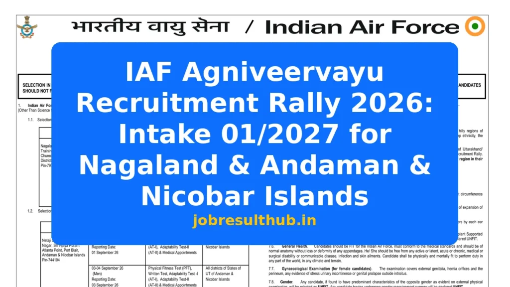 IAF Agniveervayu Recruitment Rally 2026: Intake 01/2027 for Nagaland & Andaman & Nicobar Islands - 2026 Posts