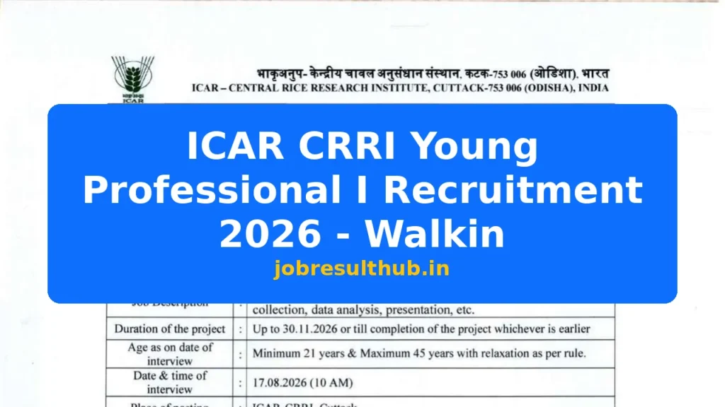 ICAR CRRI Young Professional I Recruitment 2026 - Walkin - 2026 Posts