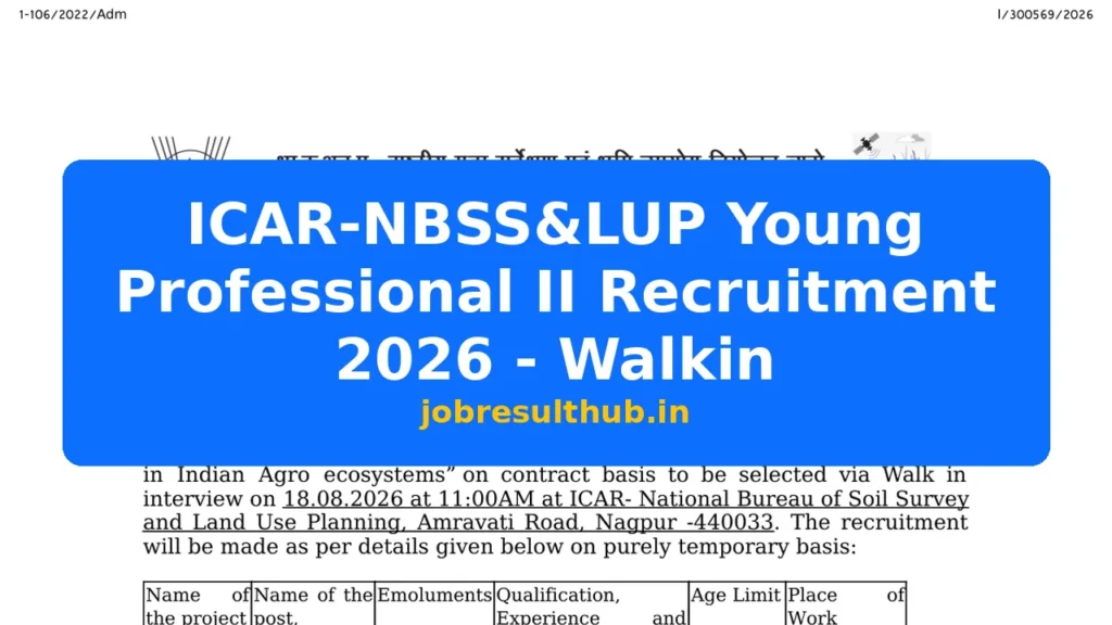 ICAR-NBSS&LUP Young Professional II Recruitment 2026 - Walkin - 2026 Posts