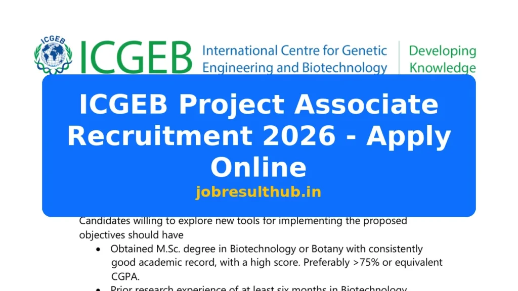 ICGEB Project Associate Recruitment 2026 - Apply Online - 2026 Posts