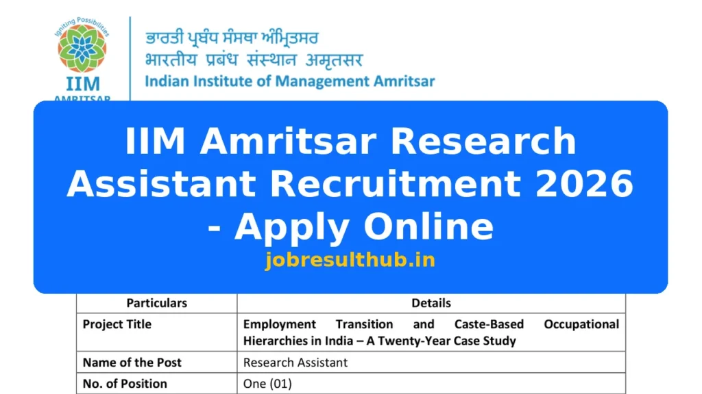 IIM Amritsar Research Assistant Recruitment 2026 - Apply Online - 2026 Posts