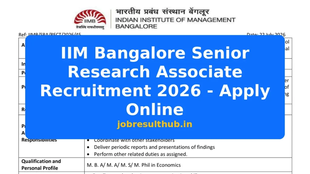 IIM Bangalore Senior Research Associate Recruitment 2026 - Apply Online - 2026 Posts