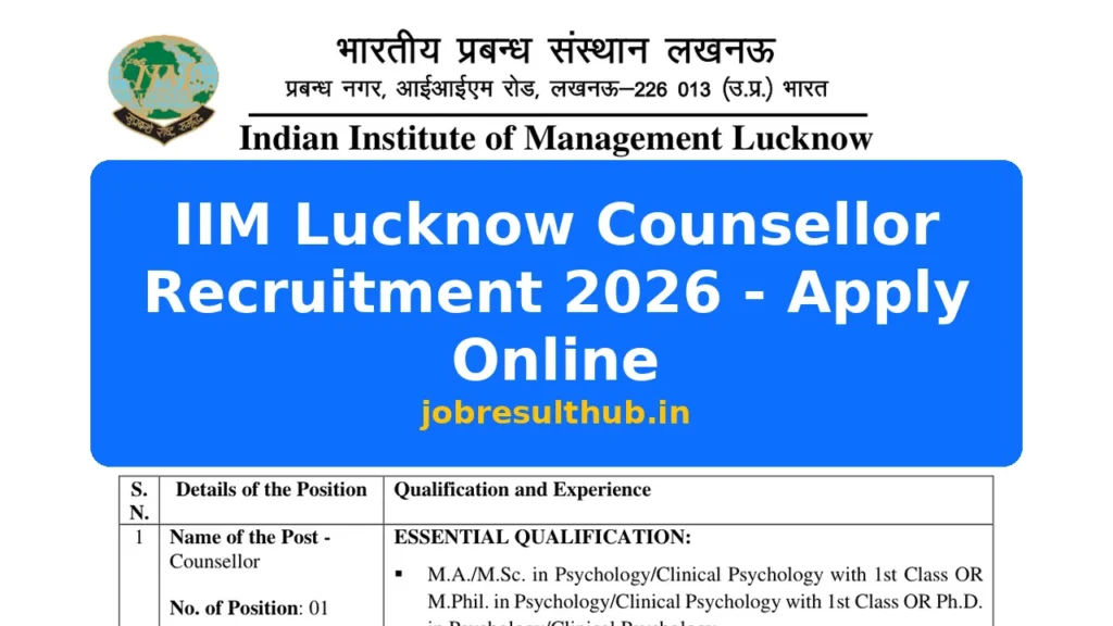 IIM Lucknow Counsellor Recruitment 2026 - Apply Online - 2026 Posts