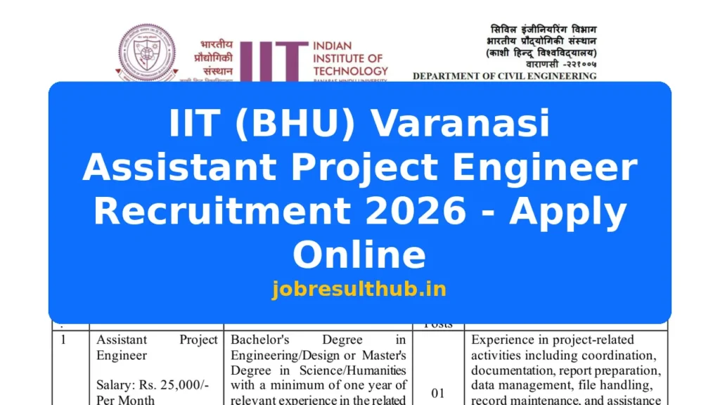 IIT (BHU) Varanasi Assistant Project Engineer Recruitment 2026 - Apply Online - 2026 Posts