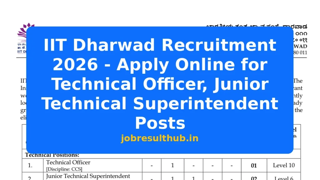 IIT Dharwad Recruitment 2026 - Apply Online for Technical Officer, Junior Technical Superintendent Posts - 2026 Posts
