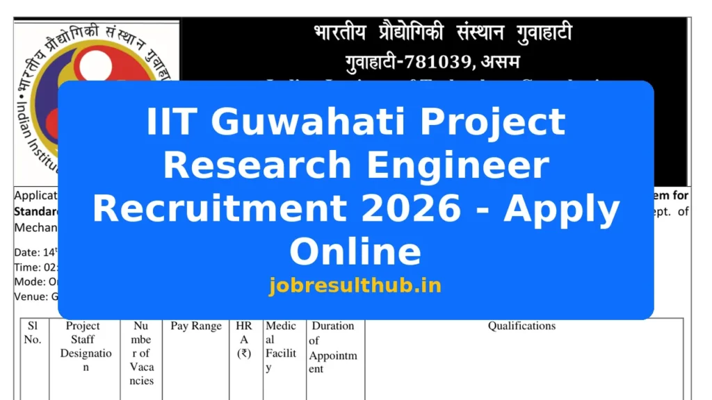 IIT Guwahati Project Research Engineer Recruitment 2026 - Apply Online - 2026 Posts