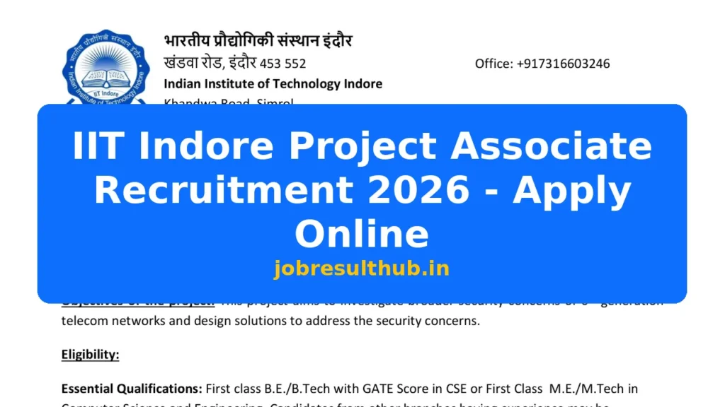 IIT Indore Project Associate Recruitment 2026 - Apply Online - 2026 Posts
