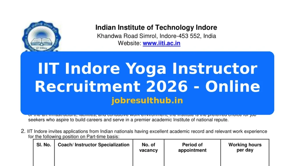 IIT Indore Yoga Instructor Recruitment 2026 - Online - 2026 Posts
