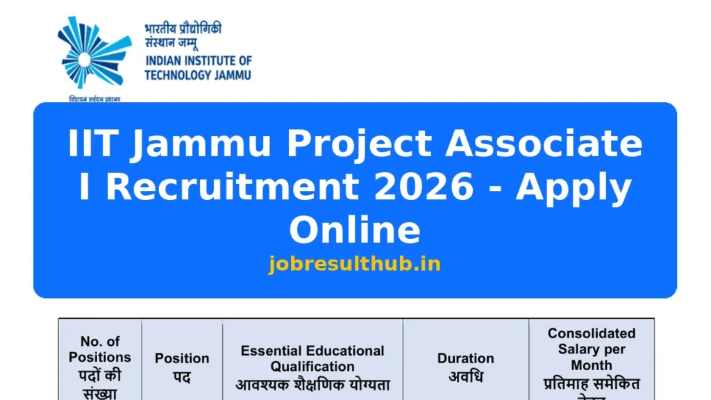 IIT Jammu Project Associate I Recruitment 2026 - Apply Online - 2026 Posts