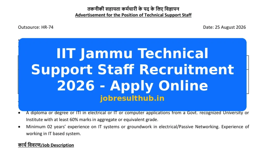 IIT Jammu Technical Support Staff Recruitment 2026 - Apply Online - 2026 Posts