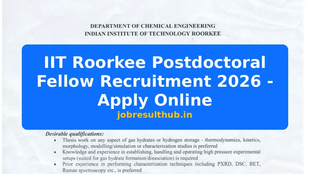 IIT Roorkee Postdoctoral Fellow Recruitment 2026 - Apply Online - 2026 Posts