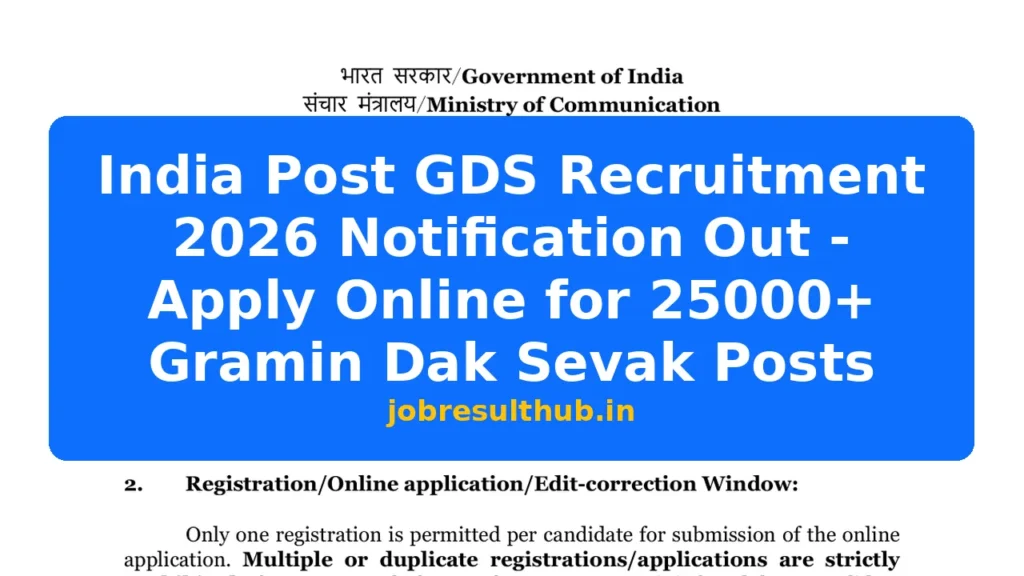 India Post GDS Recruitment 2026 Notification Out - Apply Online for 25000+ Gramin Dak Sevak Posts - 2026 Posts
