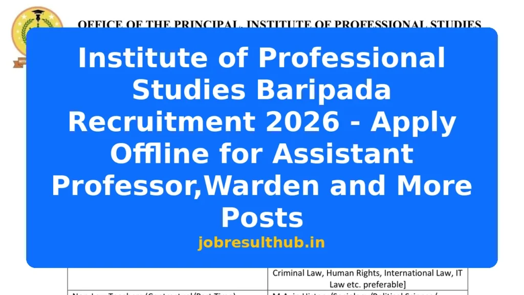 Institute of Professional Studies Baripada Recruitment 2026 - Apply Offline for Assistant Professor,Warden and More Posts - 2026 Posts