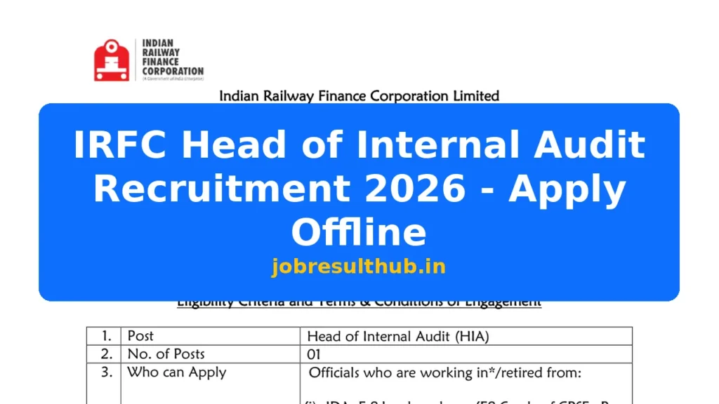 IRFC Head of Internal Audit Recruitment 2026 - Apply Offline - 2026 Posts