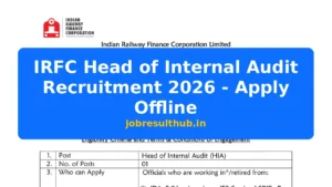 IRFC Head of Internal Audit Recruitment 2026 - Apply Offline - 2026 Posts
