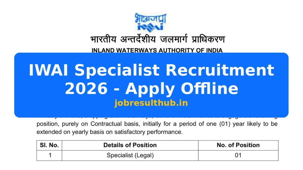 IWAI Specialist Recruitment 2026 - Apply Offline - 2026 Posts