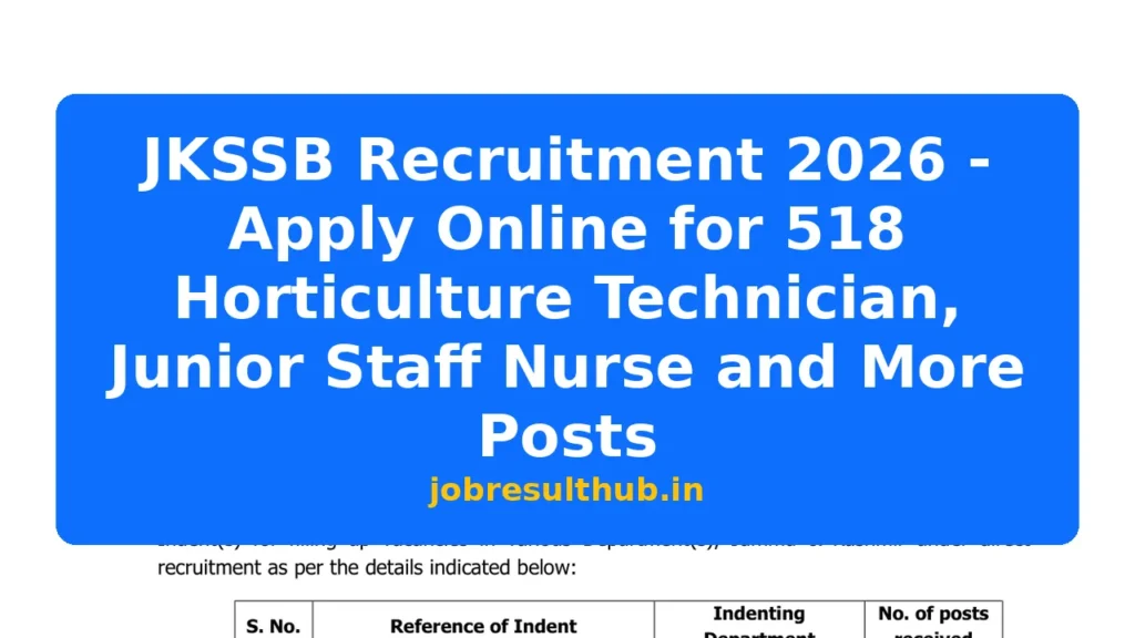 JKSSB Recruitment 2026 - Apply Online for 518 Horticulture Technician, Junior Staff Nurse and More Posts - 46 Posts