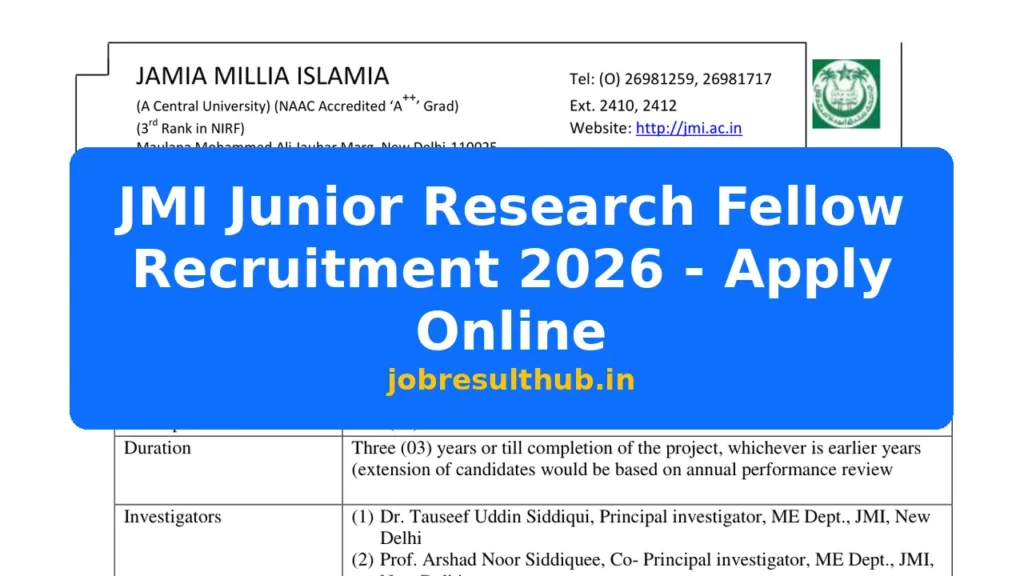 JMI Junior Research Fellow Recruitment 2026 - Apply Online - 2026 Posts