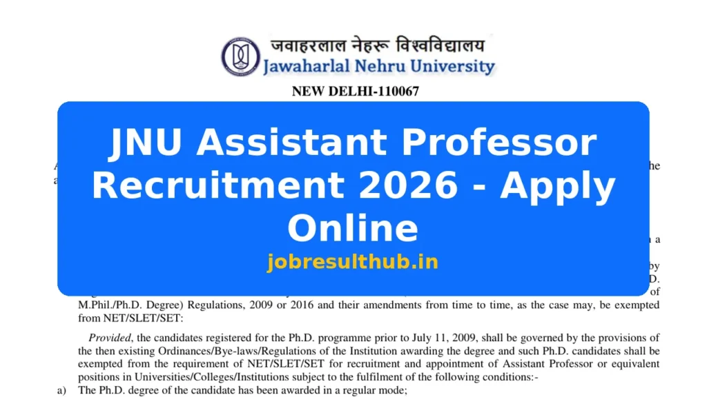 JNU Assistant Professor Recruitment 2026 - Apply Online - 2026 Posts