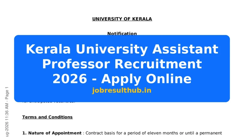 Kerala University Assistant Professor Recruitment 2026 - Apply Online - 2026 Posts