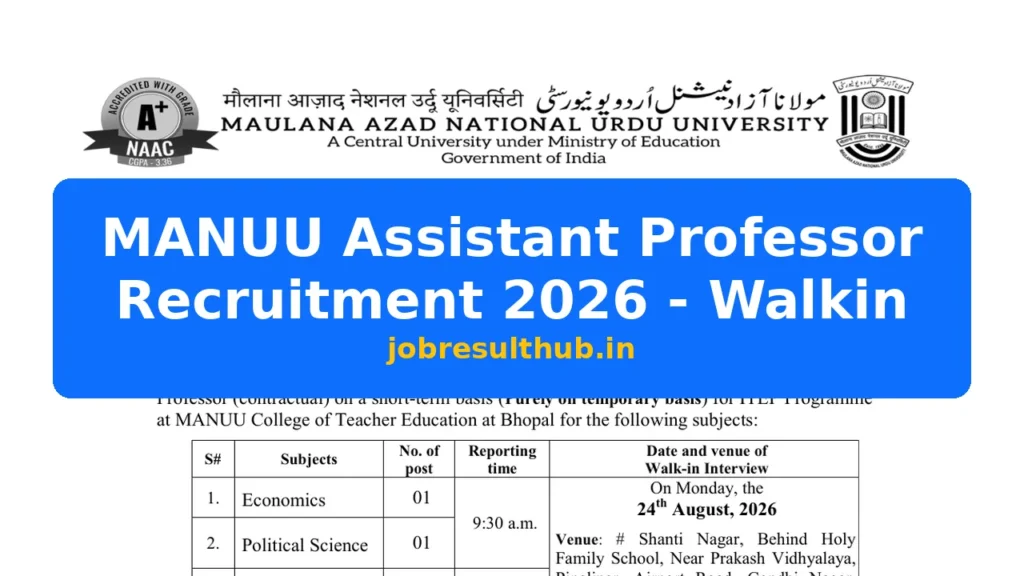 MANUU Assistant Professor Recruitment 2026 - Walkin - 2026 Posts