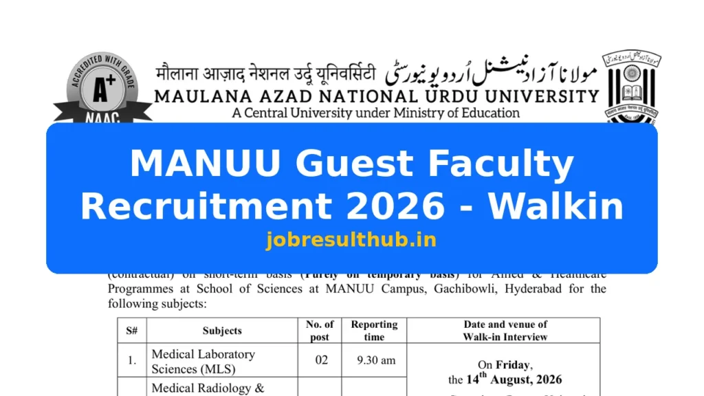 MANUU Guest Faculty Recruitment 2026 - Walkin - 2026 Posts