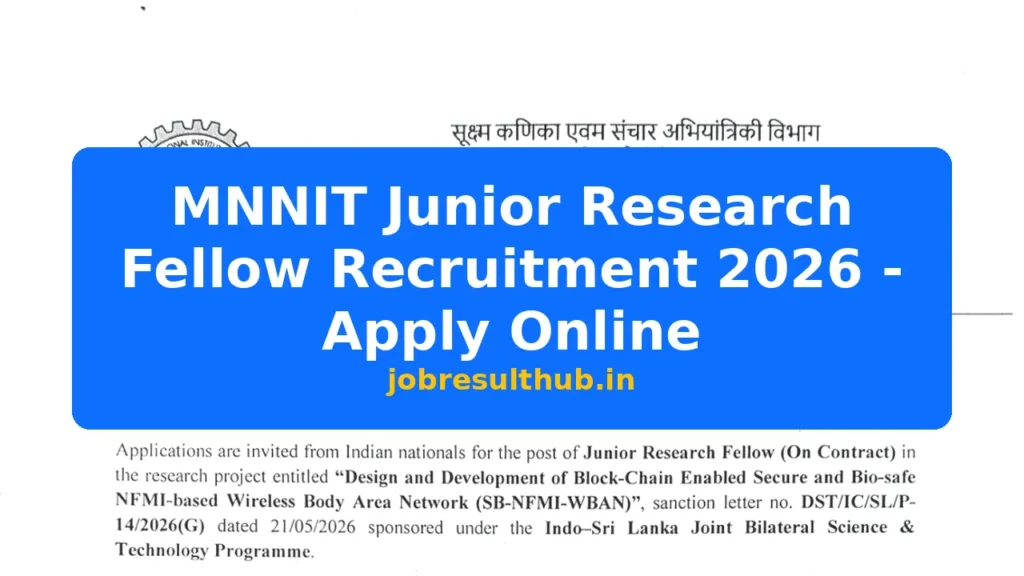 MNNIT Junior Research Fellow Recruitment 2026 - Apply Online - 2026 Posts