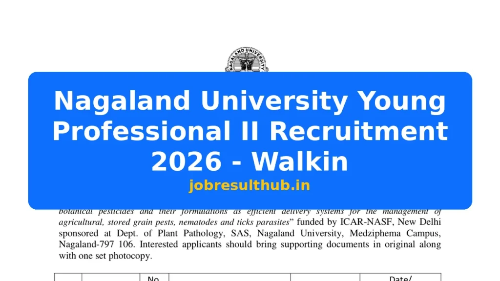 Nagaland University Young Professional II Recruitment 2026 - Walkin - 2026 Posts