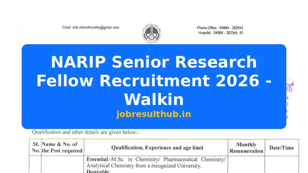 NARIP Senior Research Fellow Recruitment 2026 - Walkin - 2026 Posts