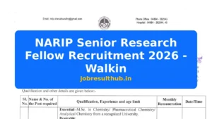 NARIP Senior Research Fellow Recruitment 2026 - Walkin - 2026 Posts