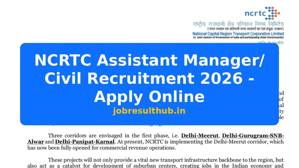 NCRTC Assistant Manager/ Civil Recruitment 2026 - Apply Online - 2026 Posts