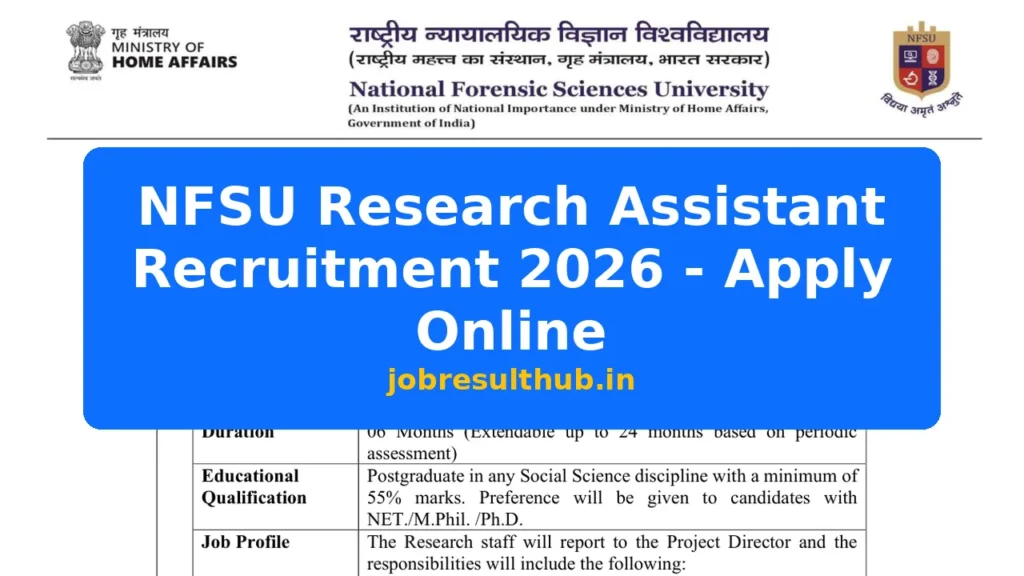 NFSU Research Assistant Recruitment 2026 - Apply Online - 2026 Posts