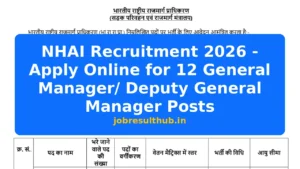 NHAI Recruitment 2026 - Apply Online for 12 General Manager/ Deputy General Manager Posts - 2026 Posts